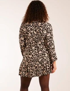 Shirring Elastic Sleeve Tier Mini Dress