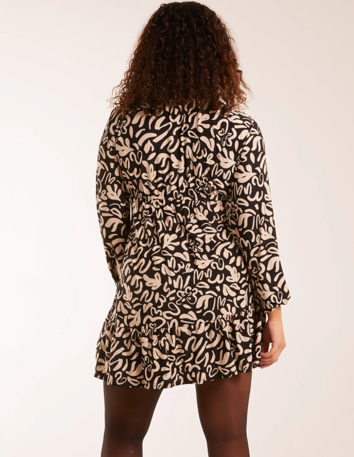 Shirring Elastic Sleeve Tier Mini Dress
