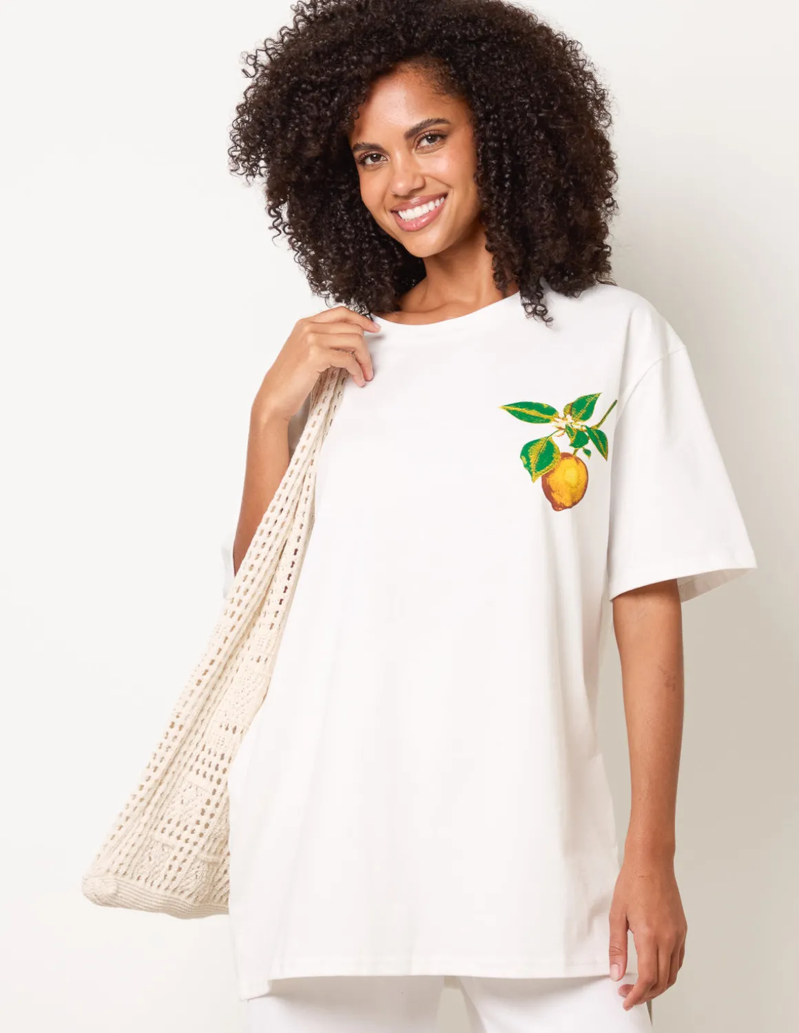 Short Sleeve Back Lemon Print T-Shirt