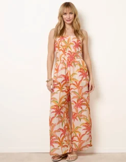 Side Split Flare Leg Tropical Jumpsuit