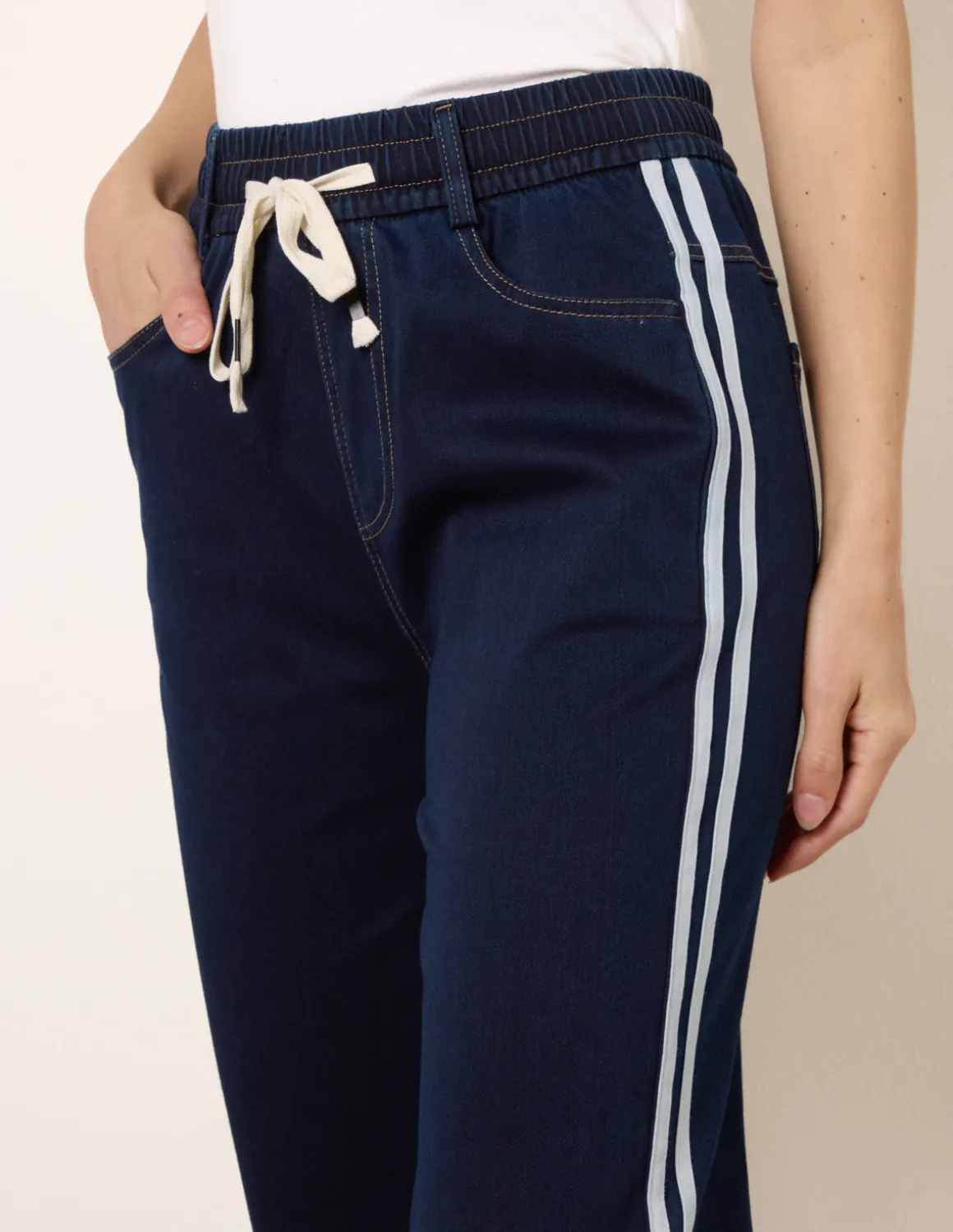Side Stripe Jeans With Drawstring