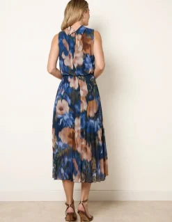 Sleeveless Cowl Neck Pleat Dress