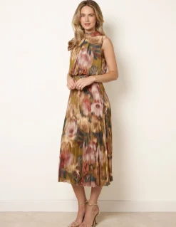 Sleeveless Cowl Neck Pleat Dress