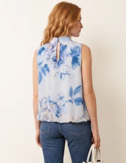 Sleeveless High Neck Puffball Blouse