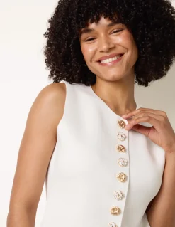Sleeveless Ribbed Button-Front Vest