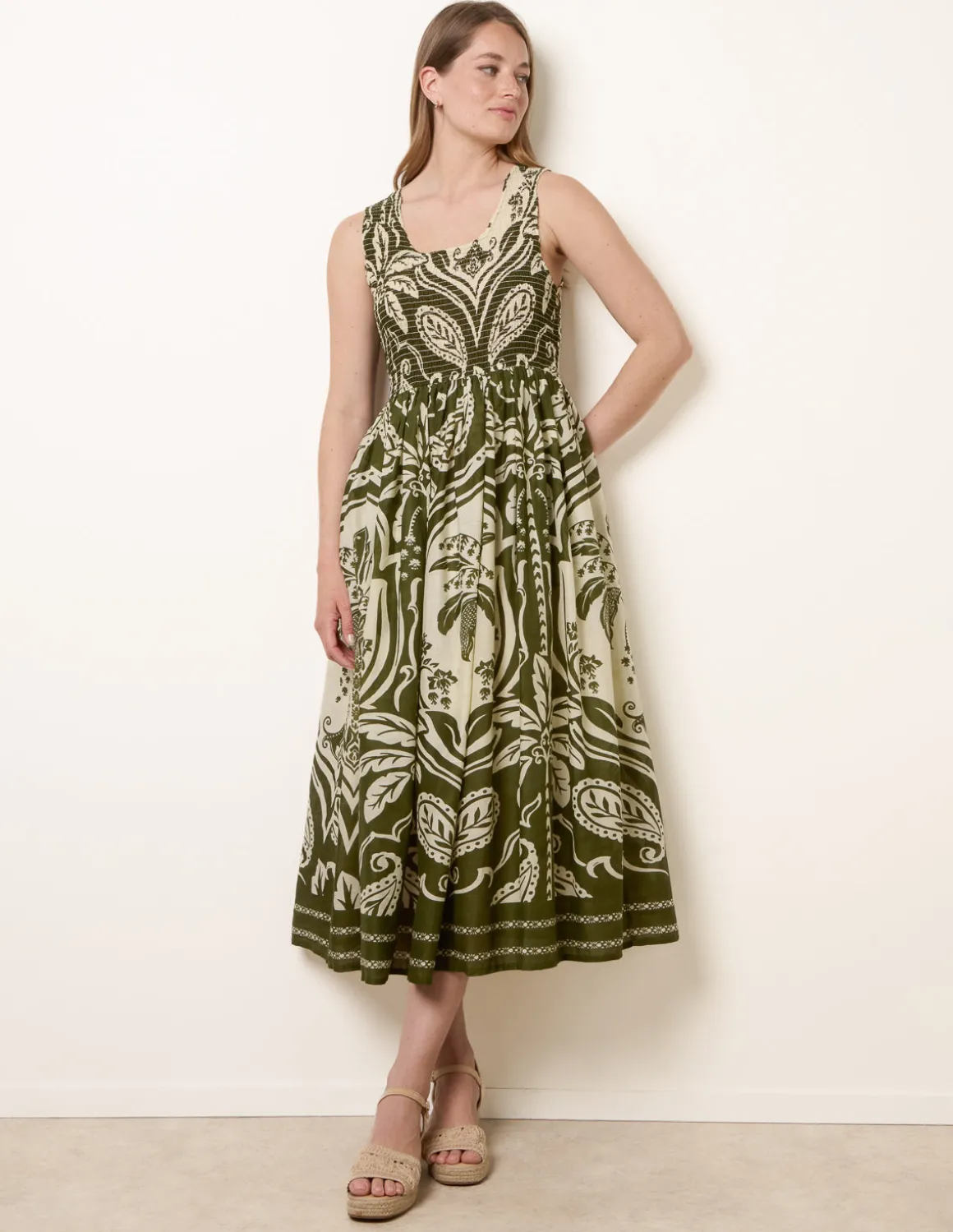 Sleeveless Shirred Dress