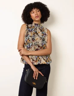 Sleeveless Watercolour Puff Hem Blouse