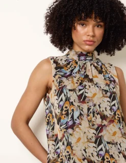 Sleeveless Watercolour Puff Hem Blouse