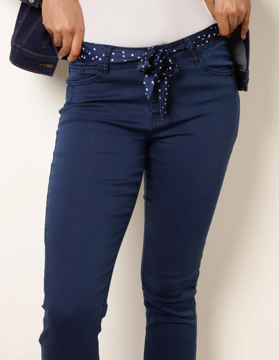 Slim Leg Stretch Denim Scarf Trousers