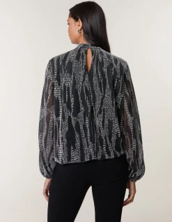 Snake High Neck Puff Ball Blouse