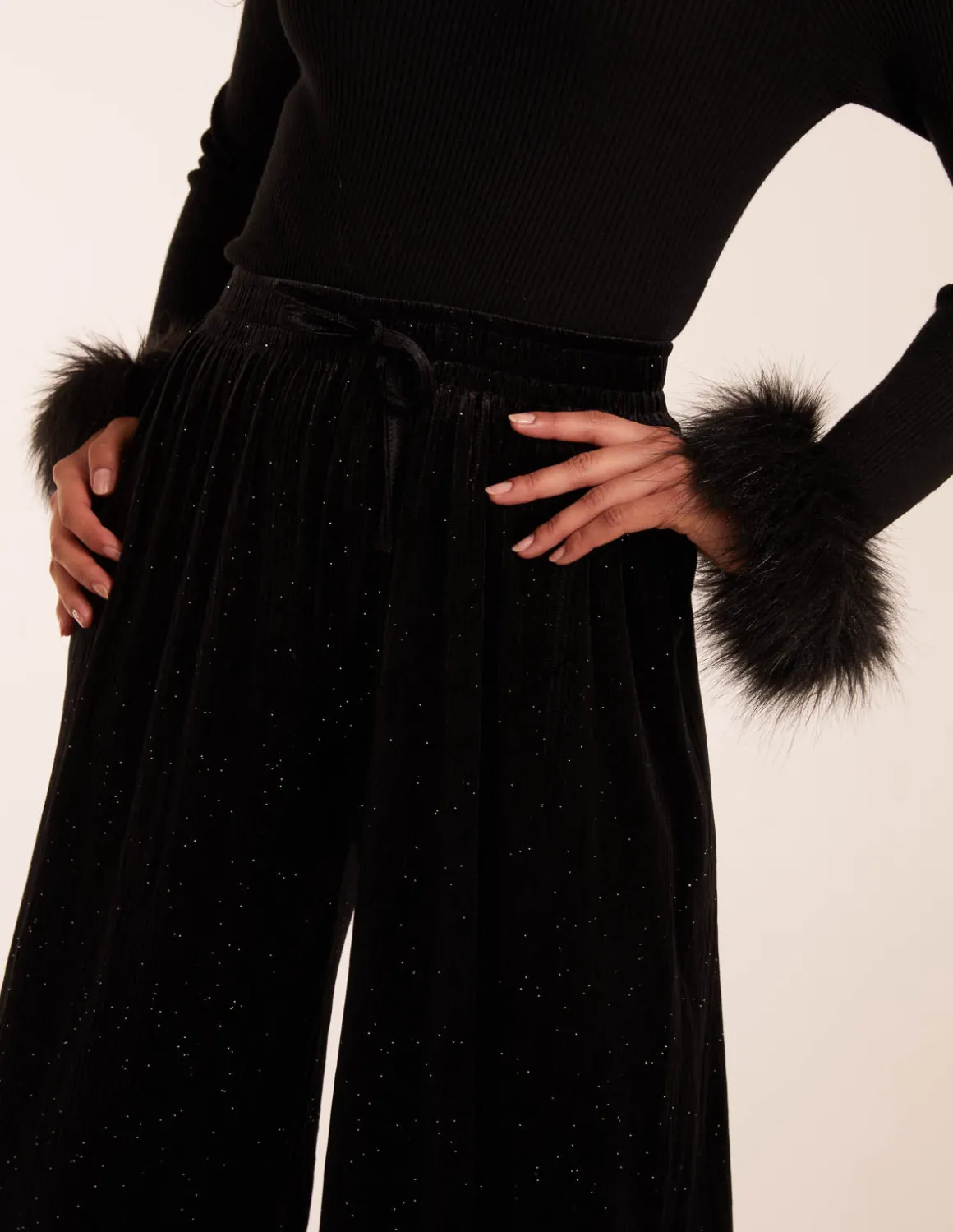 Sparkling Velour Wide Leg Trousers