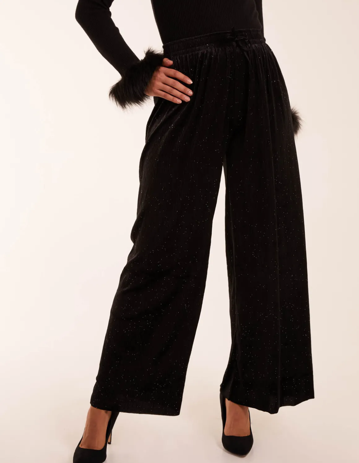 Sparkling Velour Wide Leg Trousers