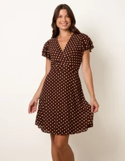 Spot Mesh Frill Sleeve Dress