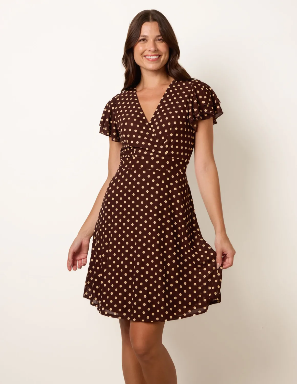Spot Mesh Frill Sleeve Dress