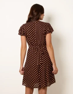 Spot Mesh Frill Sleeve Dress