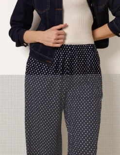 Spot Print Crinkle Wide Leg Trousers