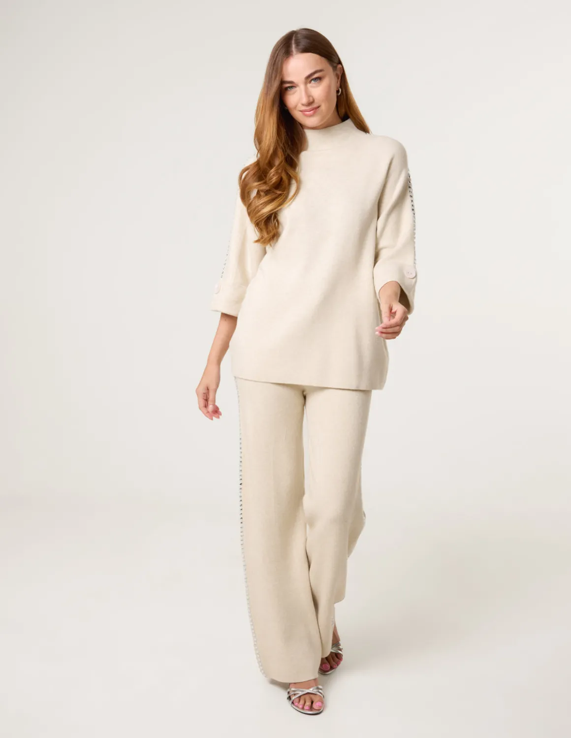 Square High Neck Rhinestone Jumper