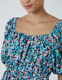 Square Neck Milkmaid Puff Sleeve Mini Dress