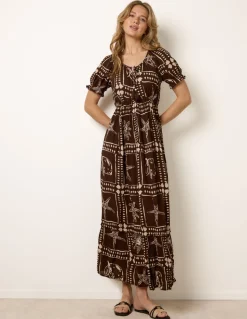 Starfish Print Tie Front Maxi Dress