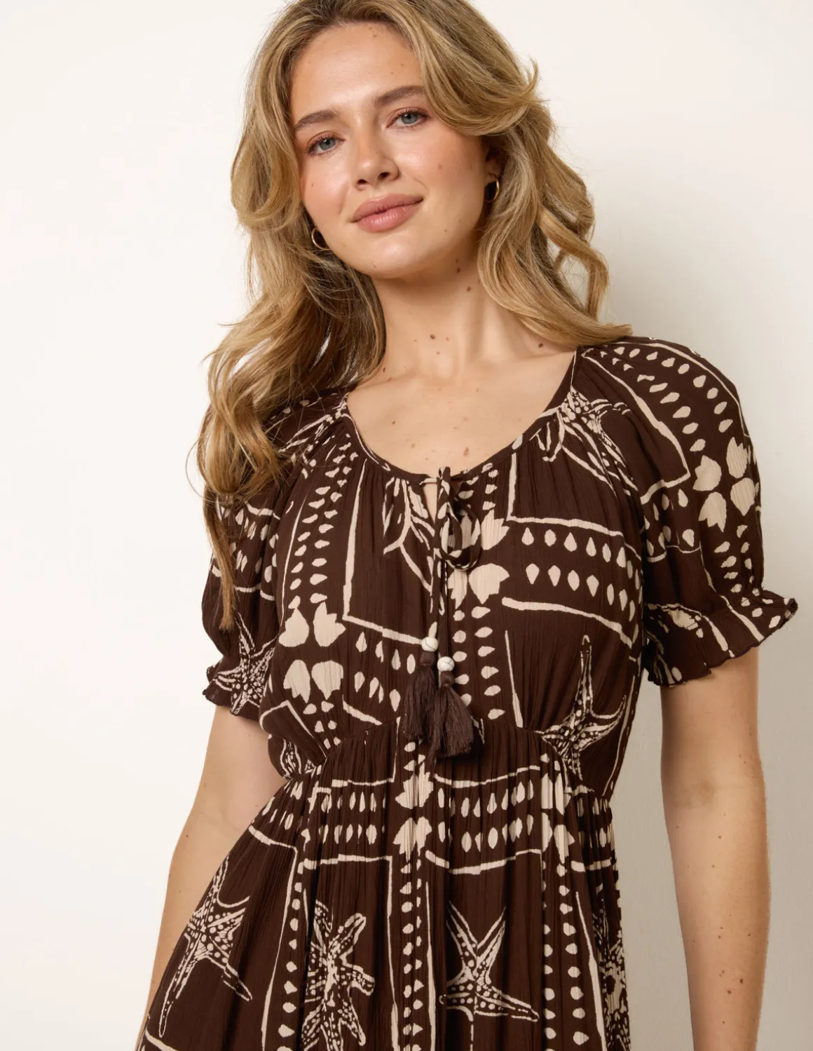 Starfish Print Tie Front Maxi Dress