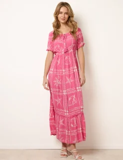 Starfish Print Tie Front Maxi Dress