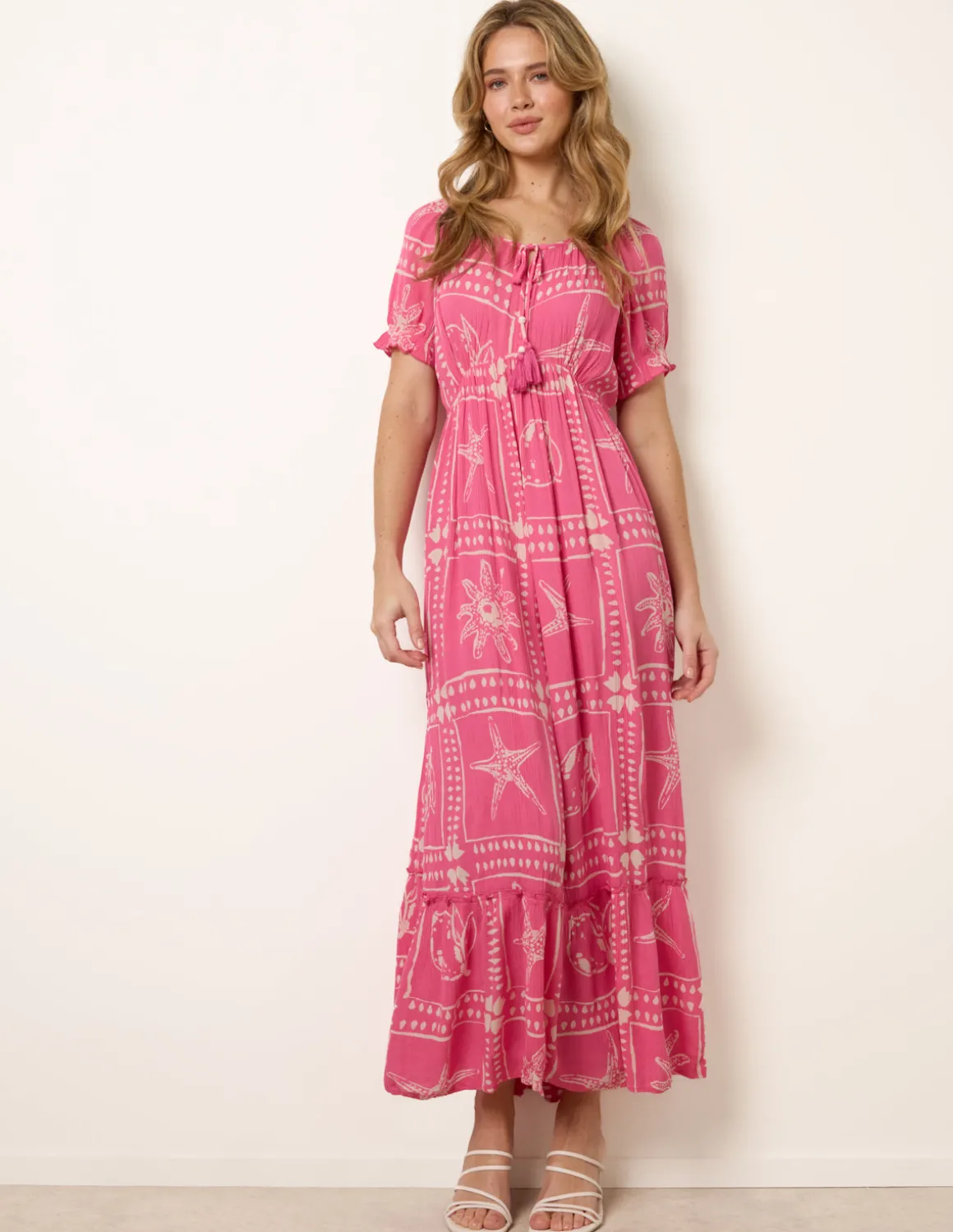 Starfish Print Tie Front Maxi Dress