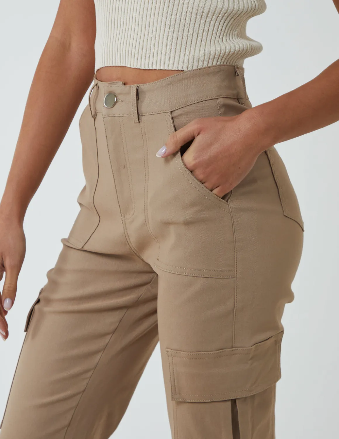Straight Leg Pocket Detail Cargo Trousers