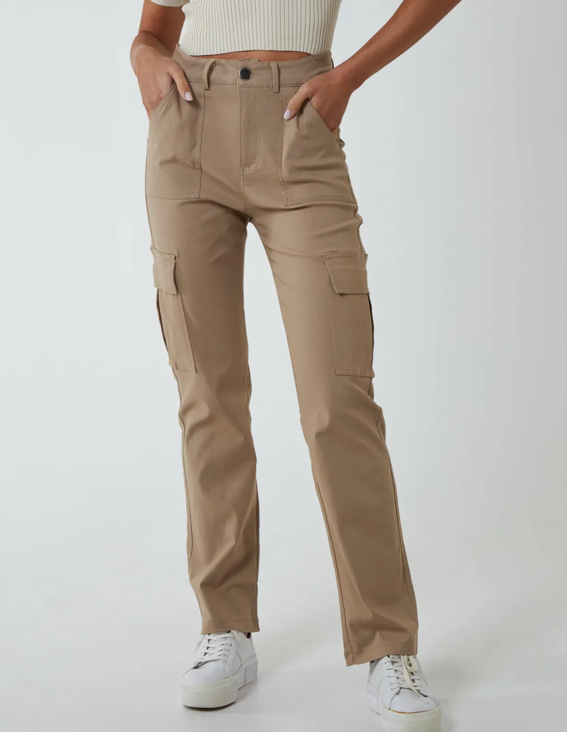 Straight Leg Pocket Detail Cargo Trousers