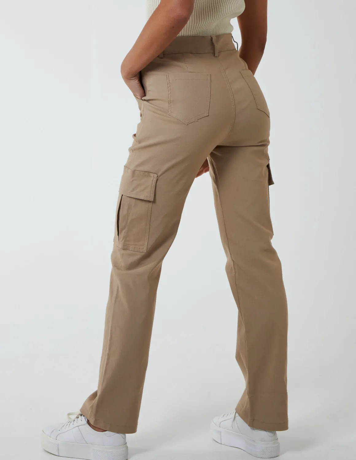 Straight Leg Pocket Detail Cargo Trousers