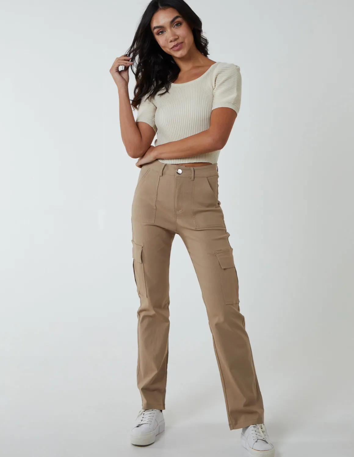 Straight Leg Pocket Detail Cargo Trousers