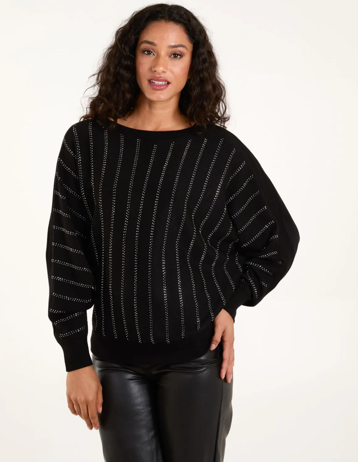 Striped Diamante Batwing Jumper