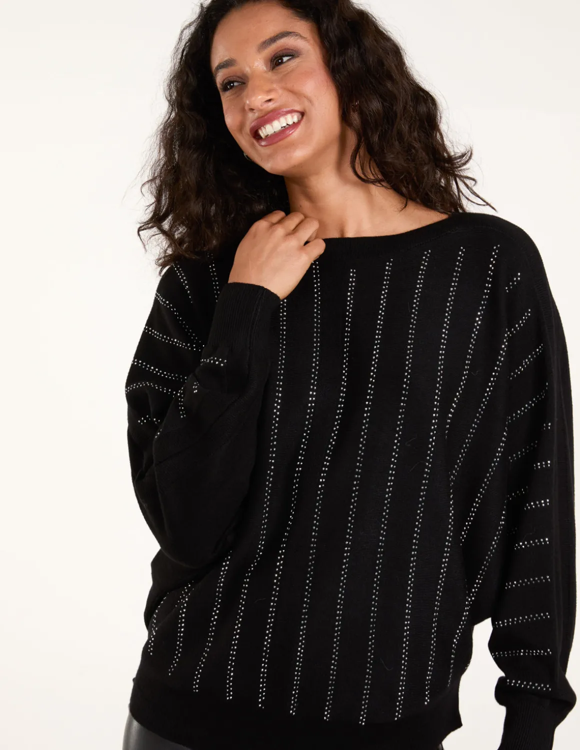 Striped Diamante Batwing Jumper