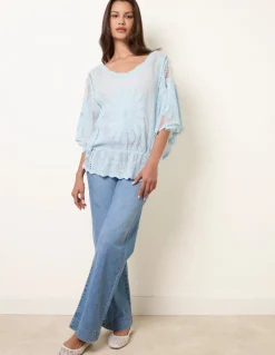 Sun Flower Lace Sleeve Blouse