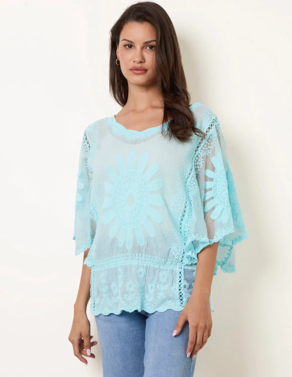 Sun Flower Lace Sleeve Blouse