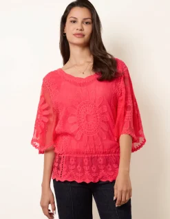 Sun Flower Lace Sleeve Blouse
