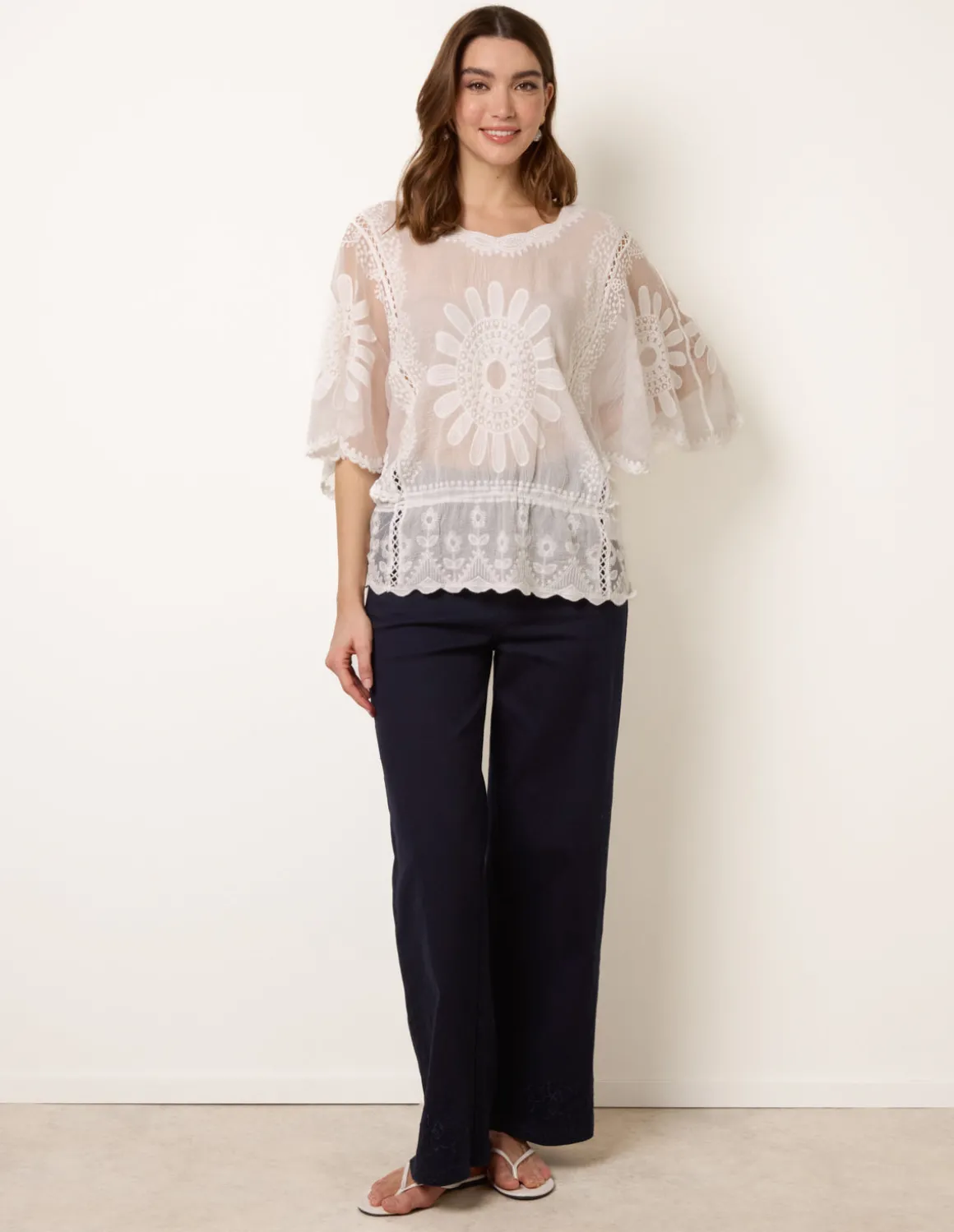 Sun Flower Lace Sleeve Blouse