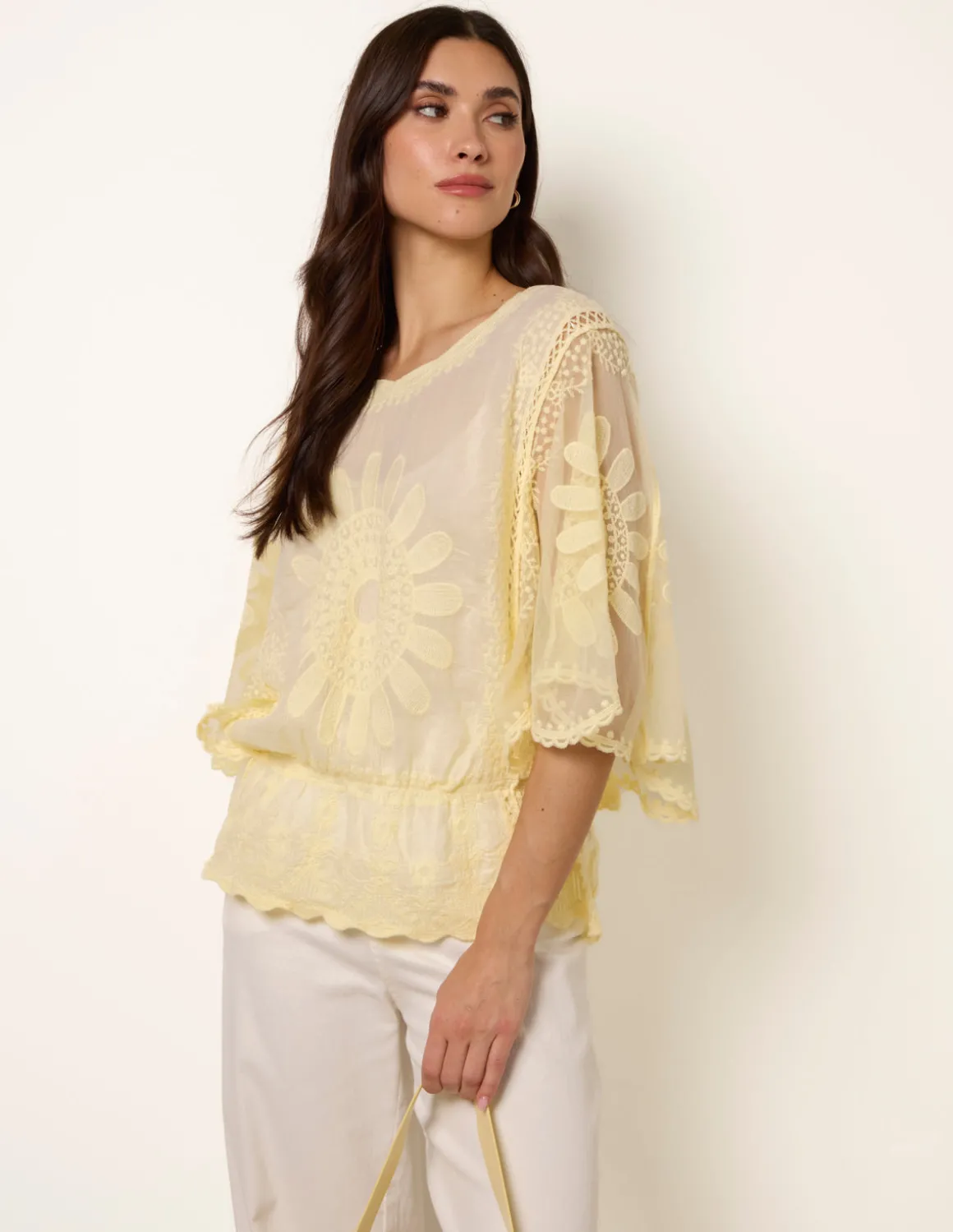 Sun Flower Lace Sleeve Blouse