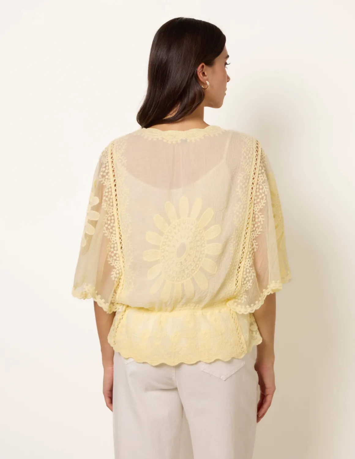 Sun Flower Lace Sleeve Blouse