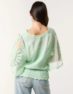 Sun Flower Lace Sleeve Blouse