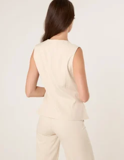 Tailored Flower Button Front Sleeveless Vest