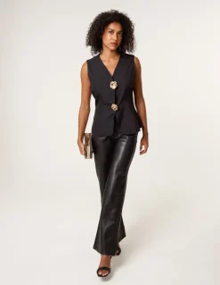 Tailored Flower Button Front Sleeveless Vest