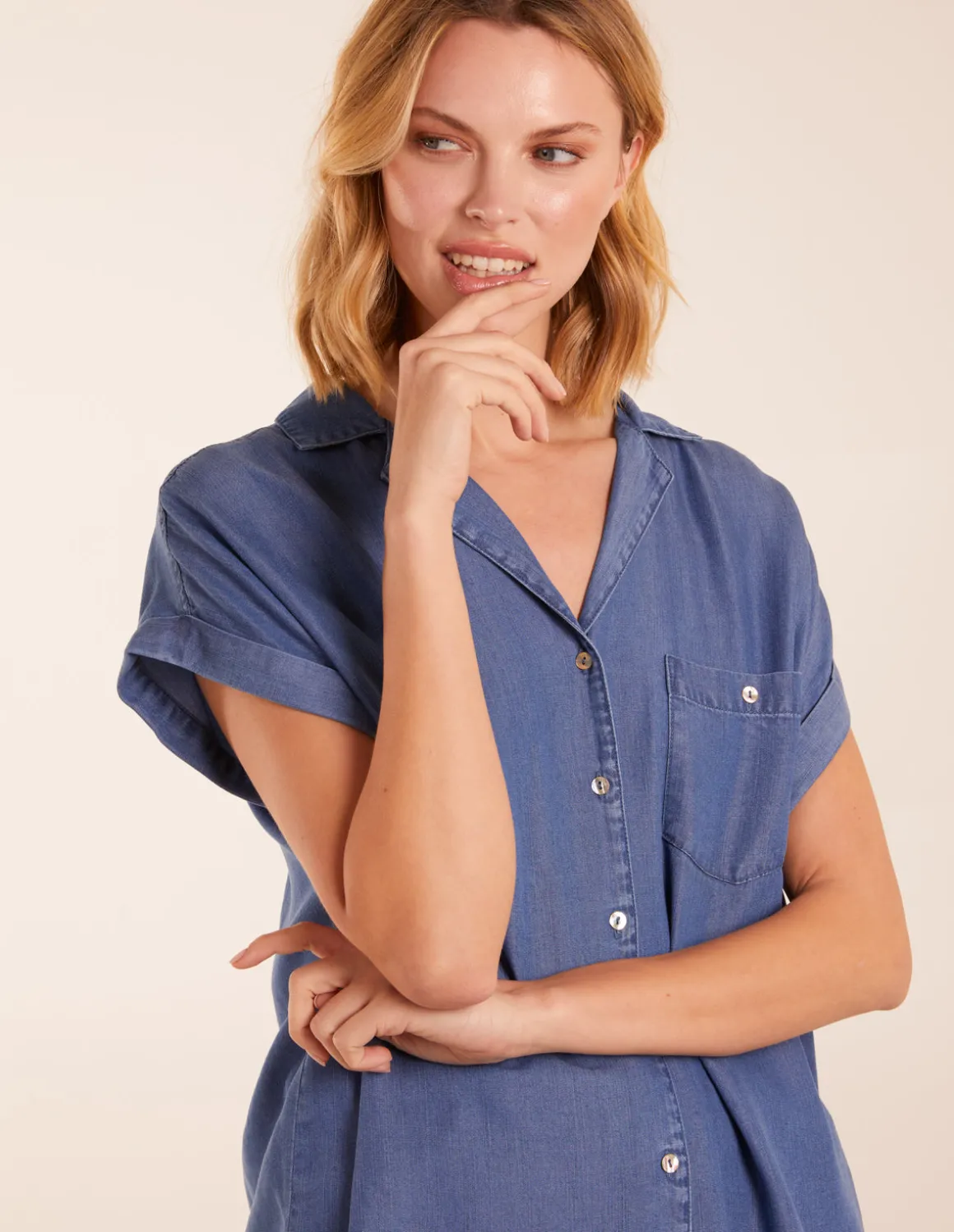Tencel Button Down Pocket Top
