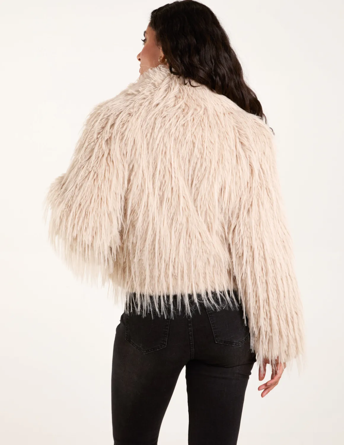 Textured Faux Fur Collar Coat