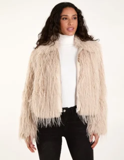 Textured Faux Fur Collar Coat