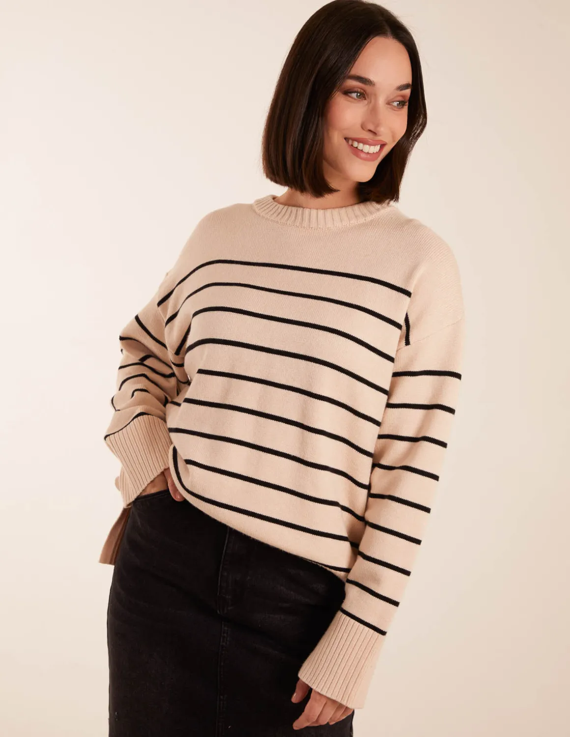 Thin Stripe Crew Neck Chunky Jumper