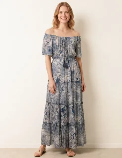 Tie Front Bardot Maxi Dress