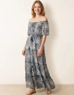 Tie Front Bardot Maxi Dress