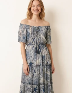 Tie Front Bardot Maxi Dress