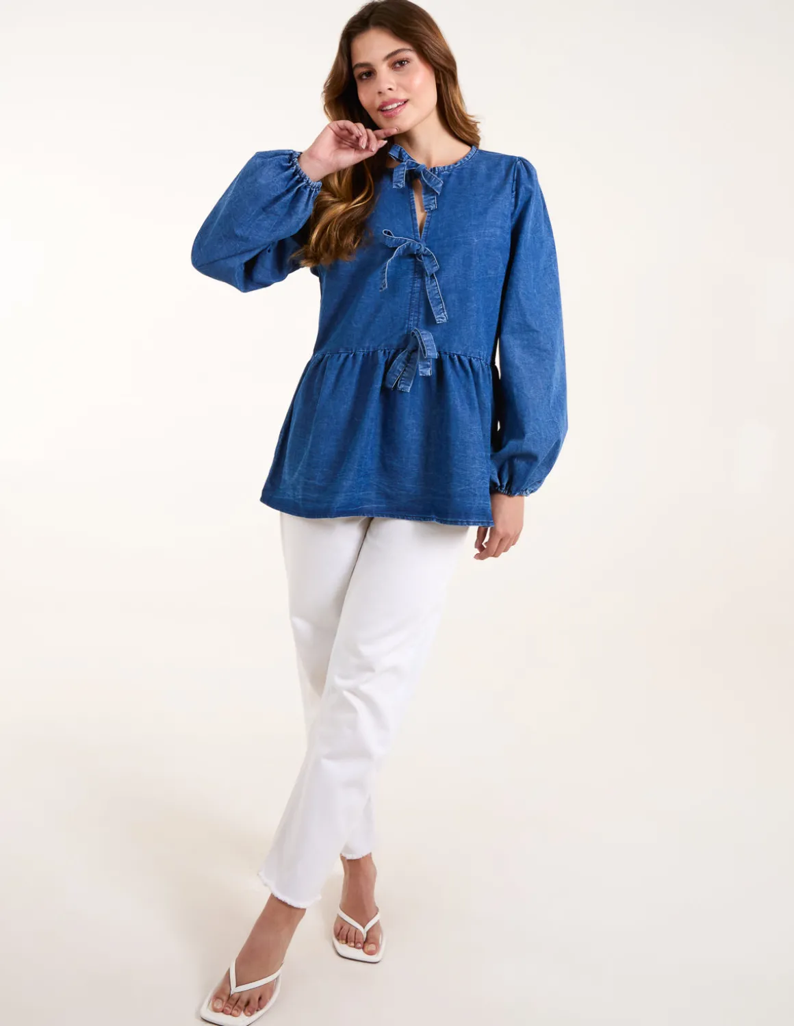 Tie Front Chambray Blouse