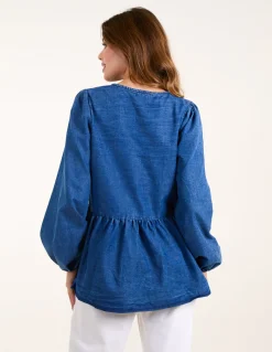Tie Front Chambray Blouse